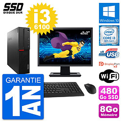 PC Lenovo M800 SFF Ecran 22" Intel i3-6100 RAM 8Go SSD 480Go Windows 10 Wifi - Occasion