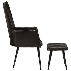 Avis Maison Chic Fauteuil de Chambre à Coucher Salon,Chaises de Salle à Manger,Chaise à oreilles avec repose-pied Noir Cuir véritable -GKD81314