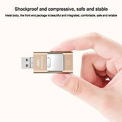 Wewoo Clé USB iPhone iDisk 8 Go USB 2.0 + 8 broches + Mirco USB Ordinateur iPhone Android Double lecteur flash en métal doré pas cher