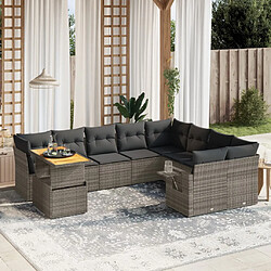 vidaXL Salon de jardin avec coussins 10 pcs gris résine tressée