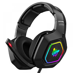 General Casque de jeu avec microphone, casque supra-auriculaire avec lumière LED RVB, compatible avec PS4 PS5 Xbox PC portable, bandeau à réglage automatique, micro antibruit, surround stéréo(noir) 