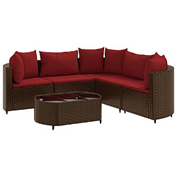 vidaXL Salon de jardin avec coussins 6 pcs marron résine tressée