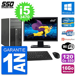 PC Tour HP 6300 CMT Ecran 22" Intel i5-3470 RAM 16Go SSD 120Go Windows 10 Wifi · Occasion 