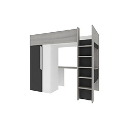 Vente-Unique Lit mezzanine 90 x 200 cm avec armoire et bureau - Anthracite et blanc - NICOLAS II