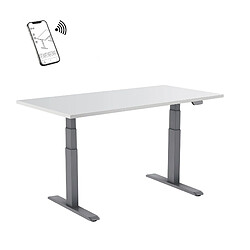 Kimex Bureau motorisé assis-debout 180x75cm Plateau blanc/Pied gris, Connecté