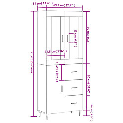 vidaXL Buffet haut Noir 69,5x34x180 cm Bois d'ingénierie pas cher