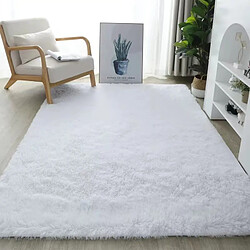 LUUCOZK Tapis moelleux et doux à poils longs pour chambre et salon-blanc pur-160cmx200cm