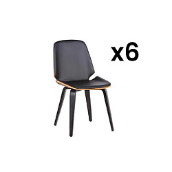 Vente-Unique Lot de 6 chaises SANTAREM - Simili - Noyer et Noir 