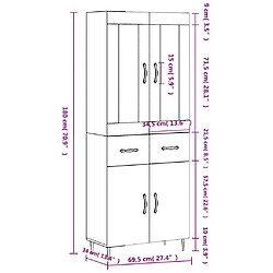 vidaXL Buffet haut Blanc brillant 69,5x34x180 cm Bois d'ingénierie pas cher