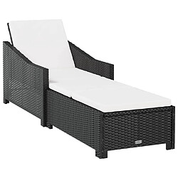 Helloshop26 Transat chaise longue bain de soleil lit de jardin terrasse meuble d'extérieur avec coussin blanc crème résine tressée noir 02_0012305