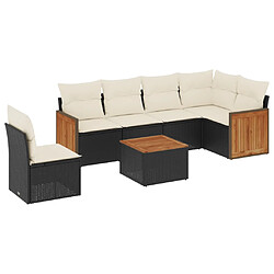 vidaXL Salon de jardin 7 pcs avec coussins noir résine tressée