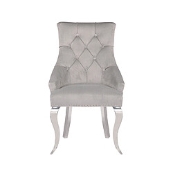 Avis Vivenla Lot de 2 Chaises de salle à manger design capitonné revêtement en velours gris clair et piètement baroque en acier inoxydable argenté collection ANGELO