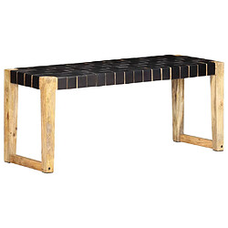 vidaXL Banc 110 cm Noir Cuir véritable et bois de manguier massif 