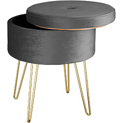 Helloshop26 Tabouret siège pouf avec coffre de rangement table basse aspect velours gris 08_0000303 