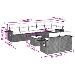 Avis vidaXL Salon de jardin avec coussins 9 pcs beige résine tressée