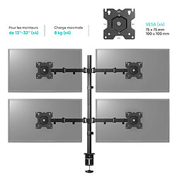 Acheter ONKRON Bras 4 Ecran 13-32 - 8 kg Chacun - VESA 75x75&amp;100x100 - Inclinable Pivotant Rotatif D421E-B Noir