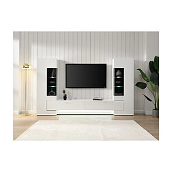 Vente-Unique Mur TV avec rangements et LEDs en MDF et verre - Blanc et noir - BANTRY