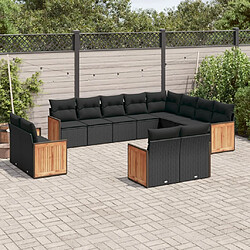 vidaXL Salon de jardin 12 pcs avec coussins noir résine tressée 