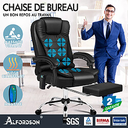 ALFORDSON Fauteuil Bureau Massage Siège D'ordinateur Dxécutif Chauffant Noir