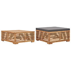 vidaXL Table et repose-pied de jardin coussin gris foncé Bois de teck 