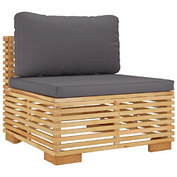 Maison Chic Canapé central de jardin | Canapé Sofa d'extérieur | Fauteuil terrasse coussins Gris foncé Bois teck massif -MN39350