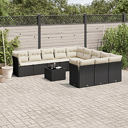 vidaXL Salon de jardin 12 pcs avec coussins noir résine tressée 