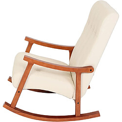 Avis Decoshop26 Fauteuil à bascule rocking chair relax avec accoudoirs en synthétique crème cadre aspect noyer FAB04032