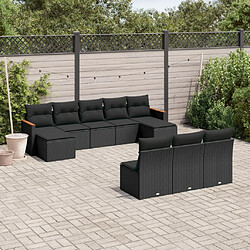 vidaXL Salon de jardin 10 pcs avec coussins noir résine tressée