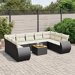 vidaXL Salon de jardin 10 pcs avec coussins noir résine tressée 