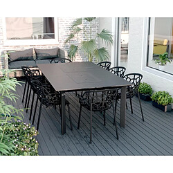 Play4Fun Table de jardin 8-10 personnes 220 X 120 X 75 cm - Noir effet marbré