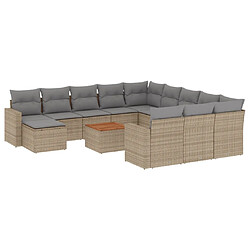 vidaXL Salon de jardin avec coussins 13 pcs beige résine tressée