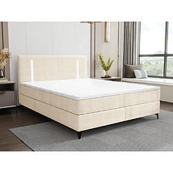 Vente-Unique Ensemble complet boxspring tête de lit avec leds + sommier + matelas + surmatelas - 160 x 200 cm - Tissu - Beige - ONO de YSMÉE