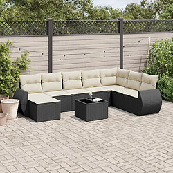 vidaXL Salon de jardin 9 pcs avec coussins noir résine tressée 