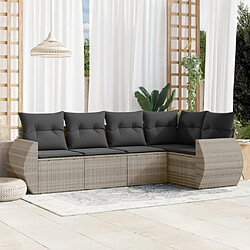 vidaXL Salon de jardin 5 pcs avec coussins gris clair résine tressée