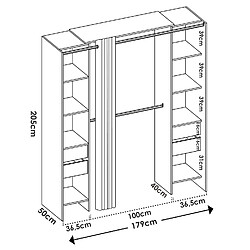 Pegane Armoire dressing avec 4 tiroirs, penderies coloris chêne naturel + rideau - Longueur 180 x Profondeur 50 x Hauteur 205 cm