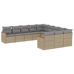 vidaXL Salon de jardin et coussins 11 pcs mélange beige résine tressée