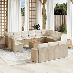 vidaXL Salon de jardin avec coussins 14 pcs beige résine tressée 