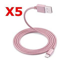 Little Boutik X5 Câble Metal Nylon Renforcé Chargeur USB Couleur Rose pour IPhone 1,5m Tréssé Compatible IPhone 5s 6 6S 7 8 X X5 Couleur