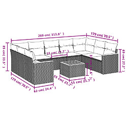 vidaXL Salon de jardin avec coussins 10 pcs gris résine tressée pas cher