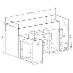 Abiks Meble TOLEDO 3P Lit superposé 248,5/123/93 (blanc/noir) pas cher