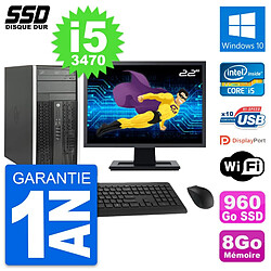 PC Tour HP 6300 CMT Ecran 22" Intel i5-3470 RAM 8Go SSD 960Go Windows 10 Wifi · Occasion 