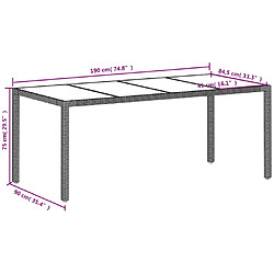 vidaXL Table de jardin dessus en verre gris clair résine tressée pas cher