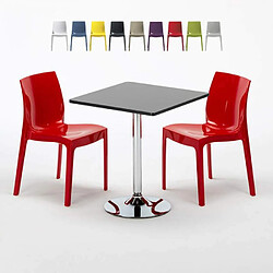 Grand Soleil Table Noir et 2 Chaises Colorées Polypro