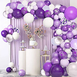 Euro Mega Arche Ballon Violet, 114PCS Kit de Guirlande de Ballon Violet et Blanc Décorations de Fête Anniversaire Mariage Noël Nouvel An