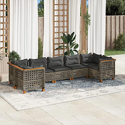 vidaXL Salon de jardin avec coussins 7 pcs gris résine tressée 