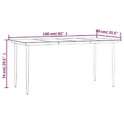 vidaXL Table à dîner de jardin Noir 160x80x74 cm Acier et verre trempé pas cher