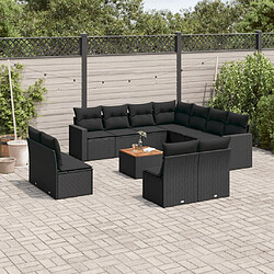 vidaXL Salon de jardin 12 pcs avec coussins noir résine tressée