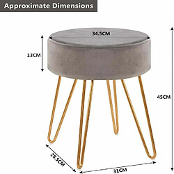 Decoshop26 Tabouret en tissu velours gris pieds en métal doré 35x35x45 cm TABO09077