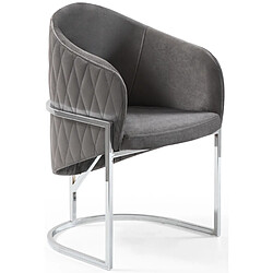 Vivenla Chaise de salle à manger design avec capitonnage à l'arrière revêtement en velours gris foncé et piètement en acier inoxydable argenté collection SENECA