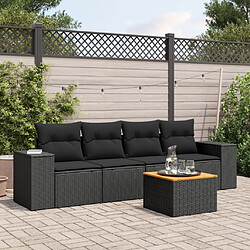 Maison Chic Salon de jardin 5 pcs avec coussins | Ensemble de Table et chaises | Mobilier d'Extérieur noir résine tressée -GKD42942